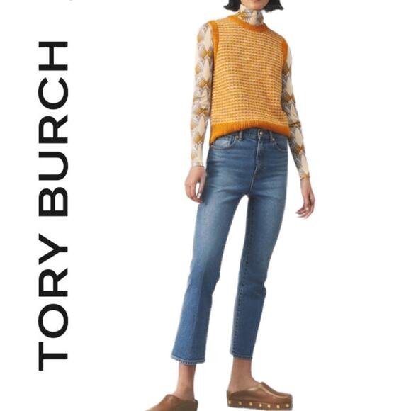 Tory Burch JEANS CROPPED BOOT-CUT MARBLE WOMENS 25 - Picture 1 of 10